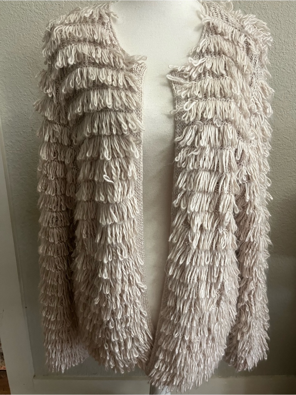 Cato Established 1946 Soft Cream Loop Fringe Open Cardigan